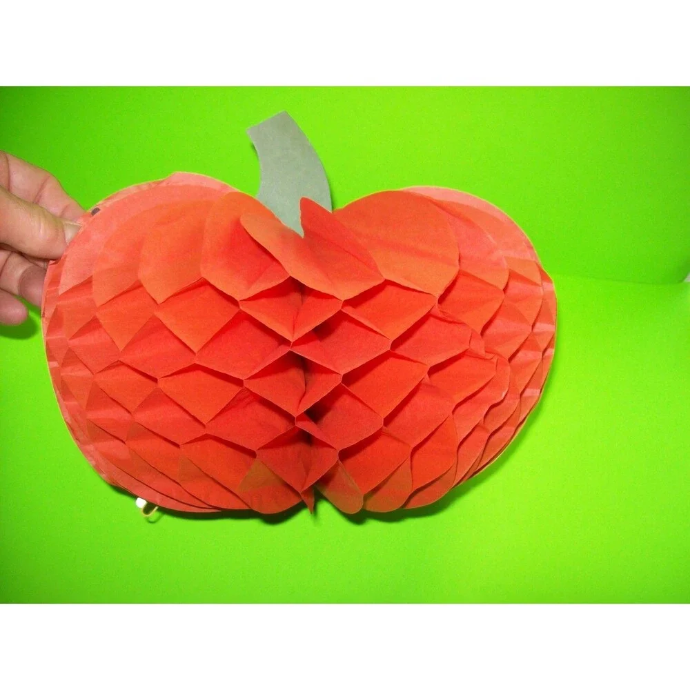 Halloween Paper Accordion JOL Orange Pumpkin Table Decoration  Vintage Fold Out